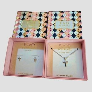 FAO Schwarz Sterling Silver Jewelry Cross Set